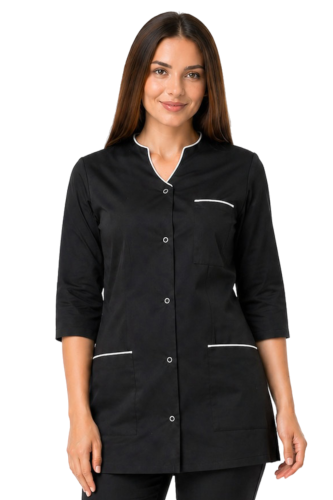 Żakiet kosmetyczny medyczny damski czarny  z białą lamówką i rekawem 3/4