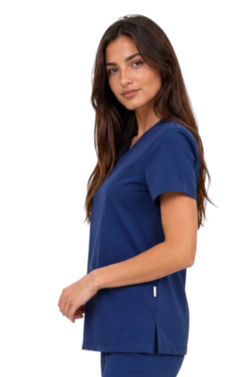 Damska bluza medyczna BASIC PREMIUM w kolorze granatowym_bok.png