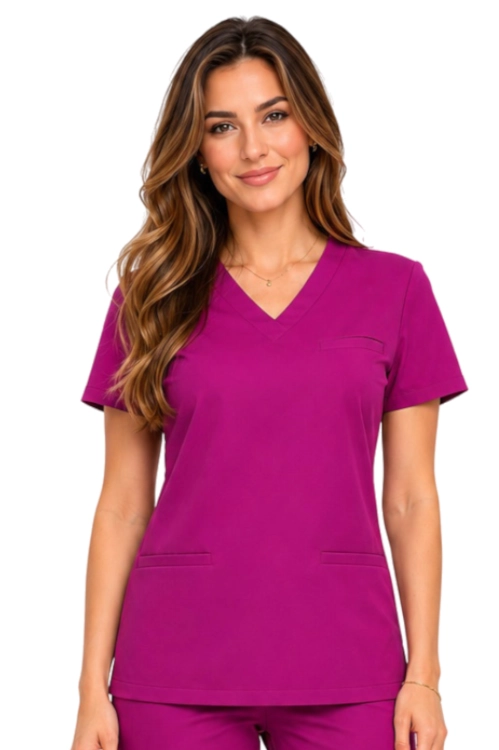 Purpurowa bluza medyczna damska BASIC PREMIUM_przód.png