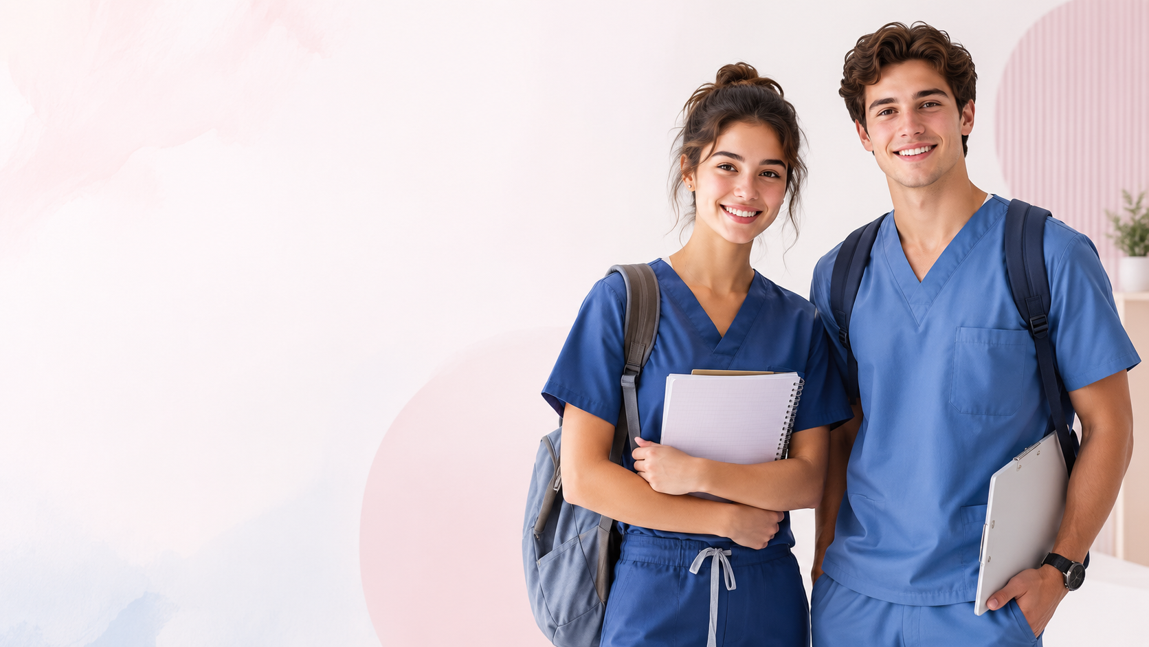 Studentin und Student in blauer Medizinbekleidung