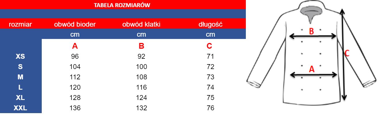 Tabelle Damenkochjacke
